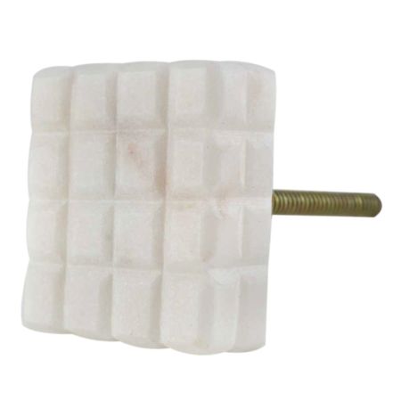 White Square Cut Marble Stone Cabinet Knobs